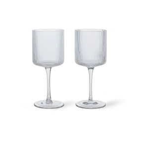 ferm Living Set of 2 Ripple White Wine Glasses in Clear Glass