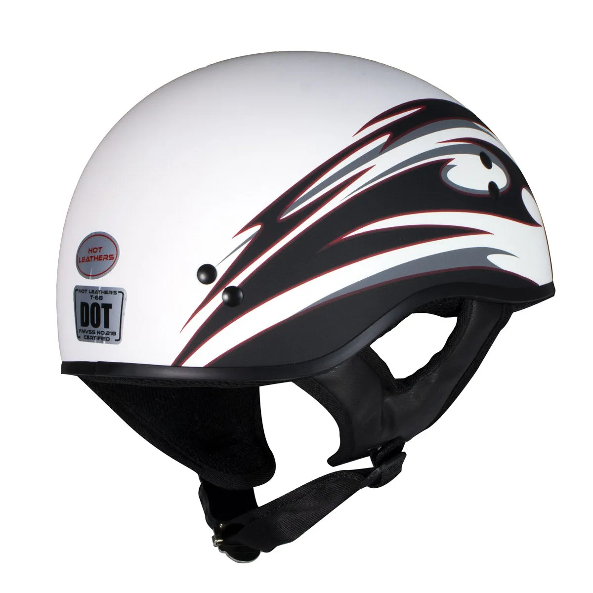 Hot Leathers Tribal White Motorcycle Skull Cap Half Helmet for Men and Women DOT Approved HLT68