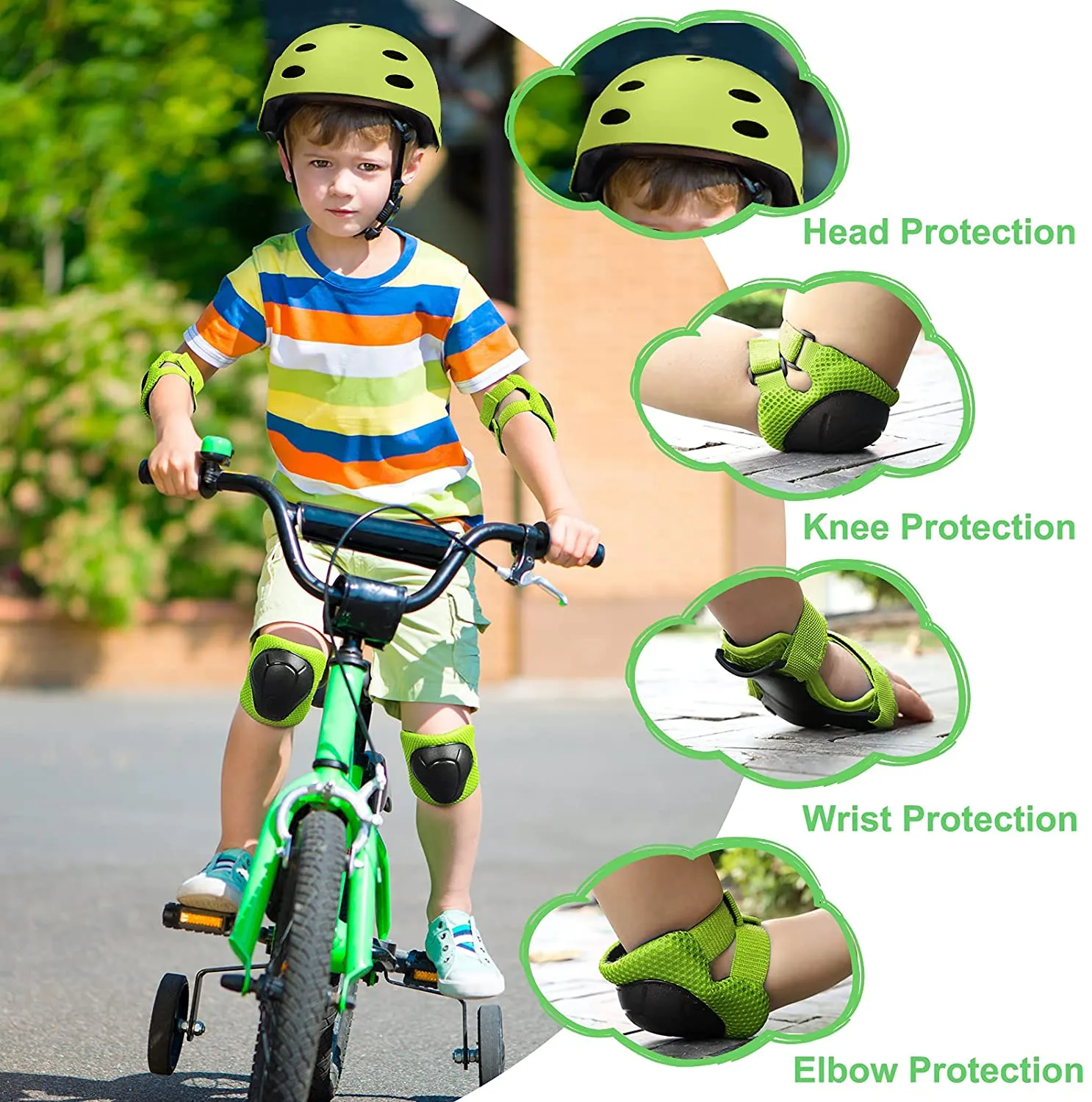 Kid Bike Helmet Knee Pads and Elbow Pads Set