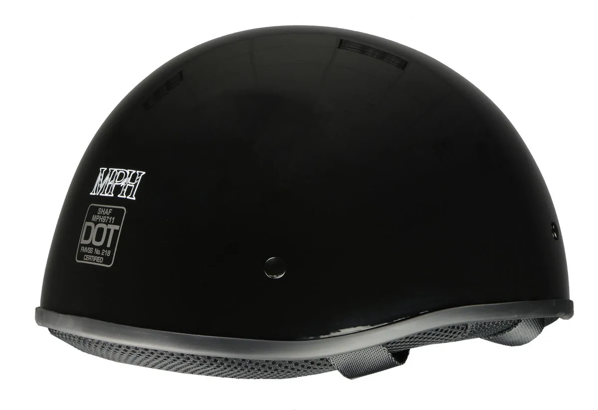 Milwaukee Helmets Bare Bones Glossy Black Half Motorcycle Helmet for Men and Women DOT Approved MPH9711DOT