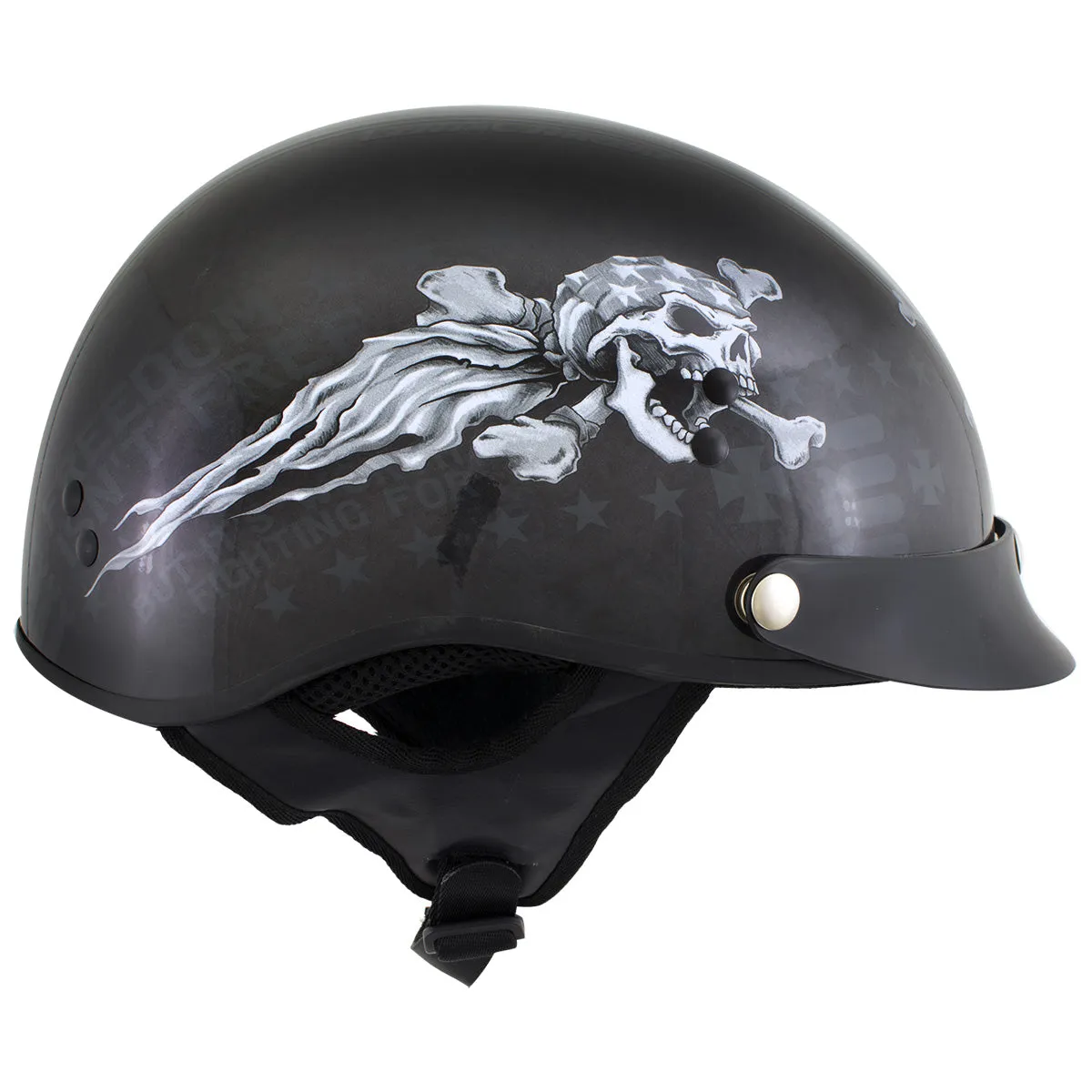 Milwaukee Helmets T70 'Freedom Skulls' Black Glossy Motorcycle DOT