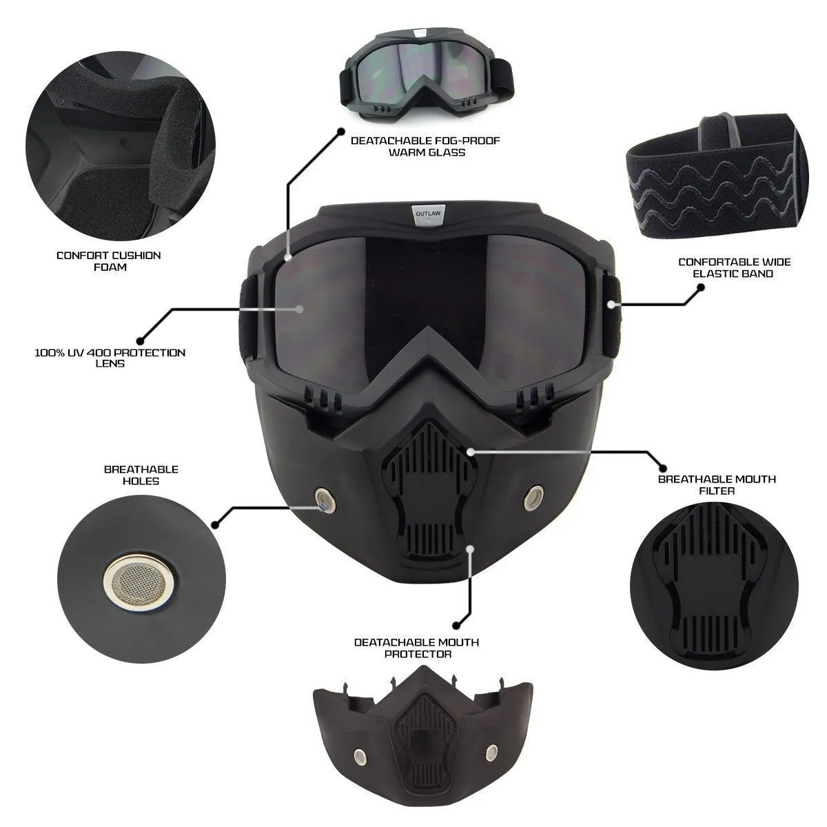 Outlaw T-99 Iron Cross German Style Flat Black Half Helmet with Outlaw 50 Nemes and Audio Speaker Earpads