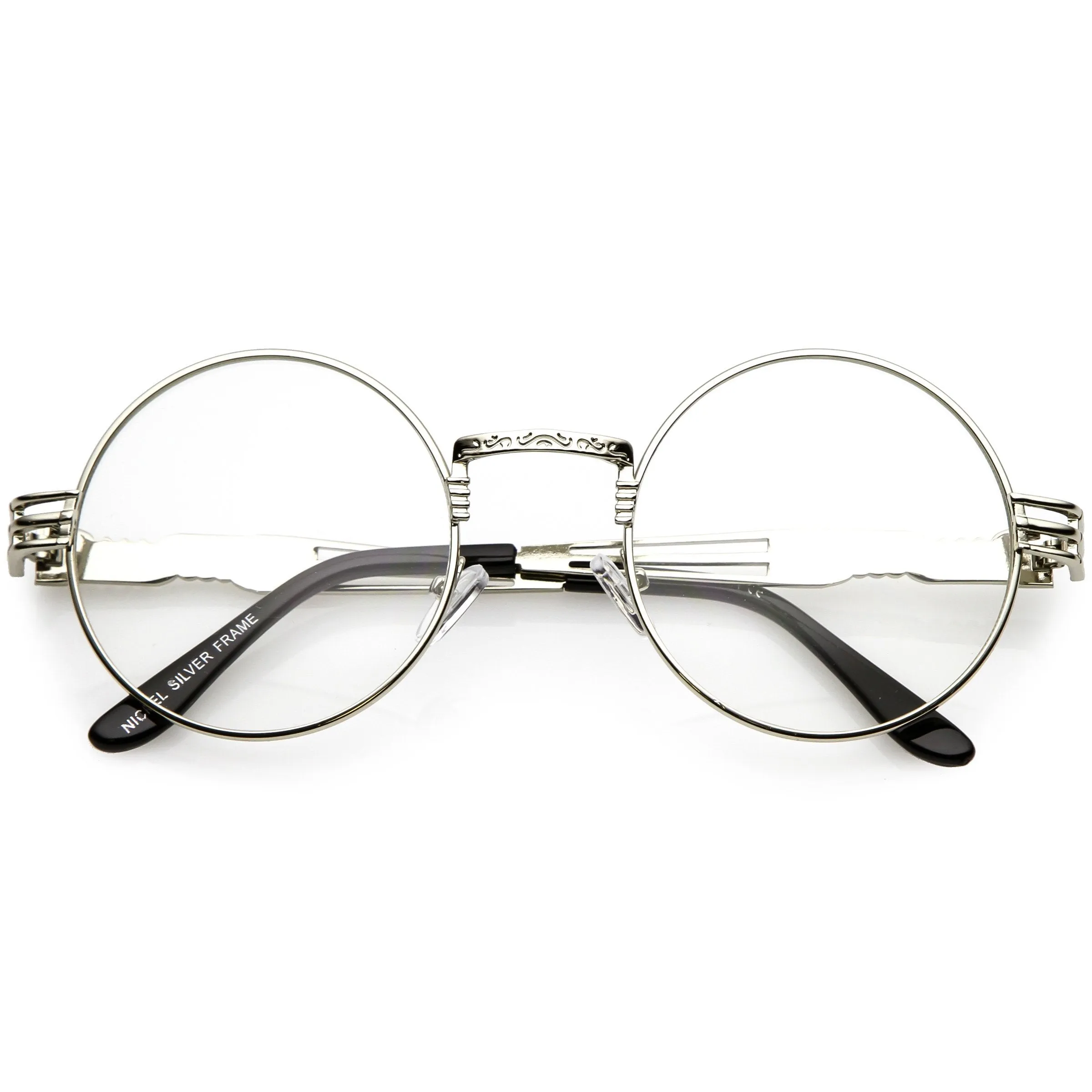 Retro Dapper Round Metal Clear Lens Glasses