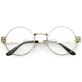 Retro Dapper Round Metal Clear Lens Glasses