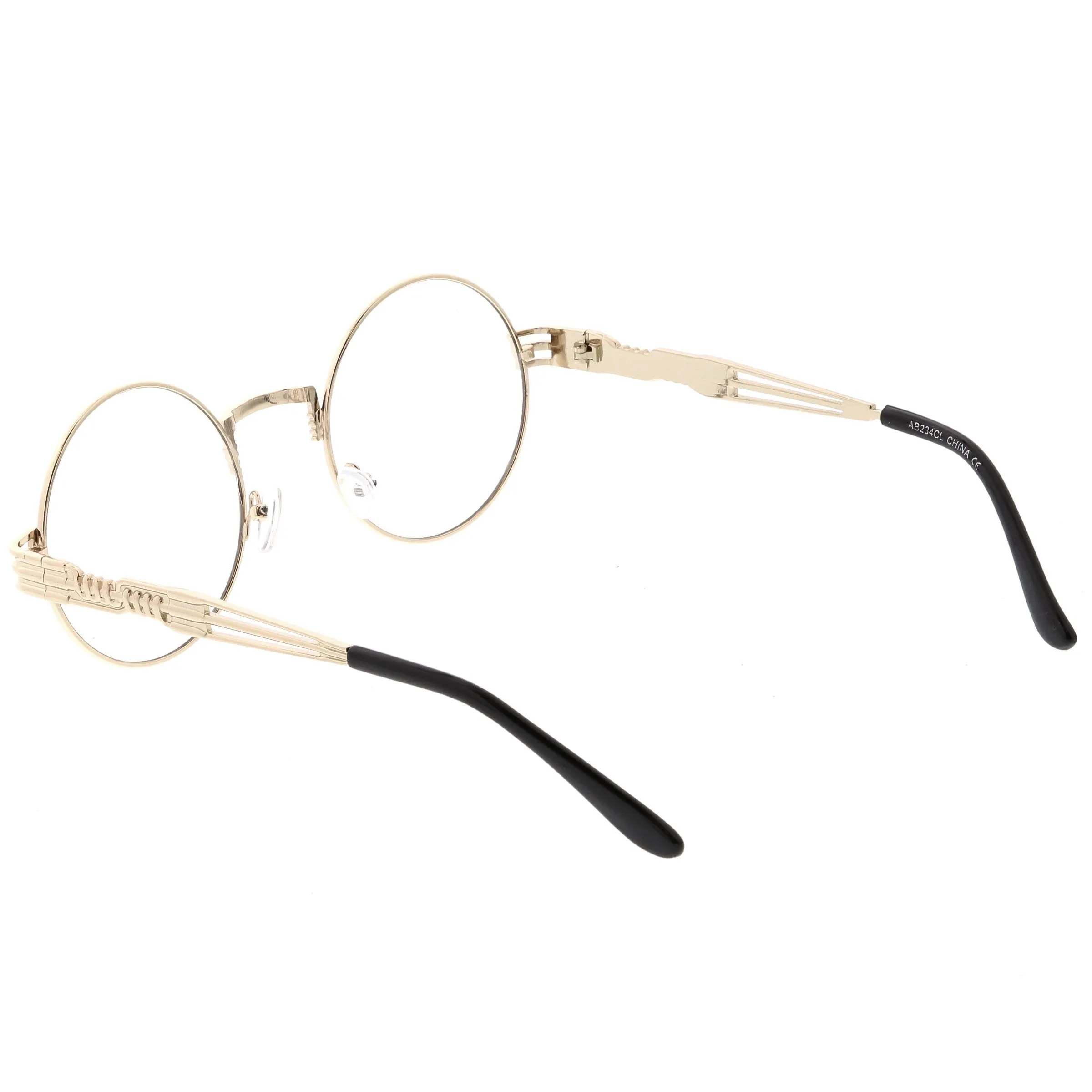 Retro Dapper Round Metal Clear Lens Glasses