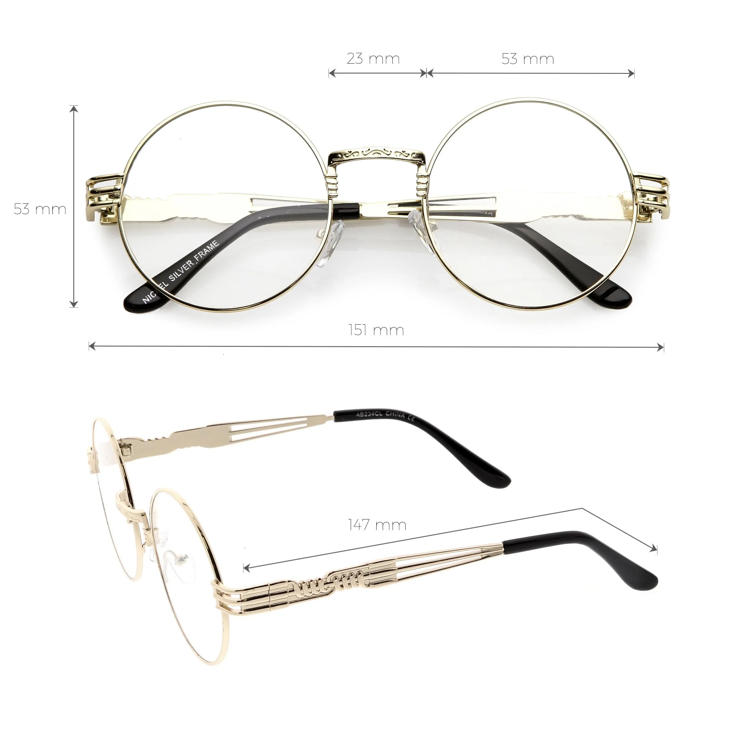 Retro Dapper Round Metal Clear Lens Glasses