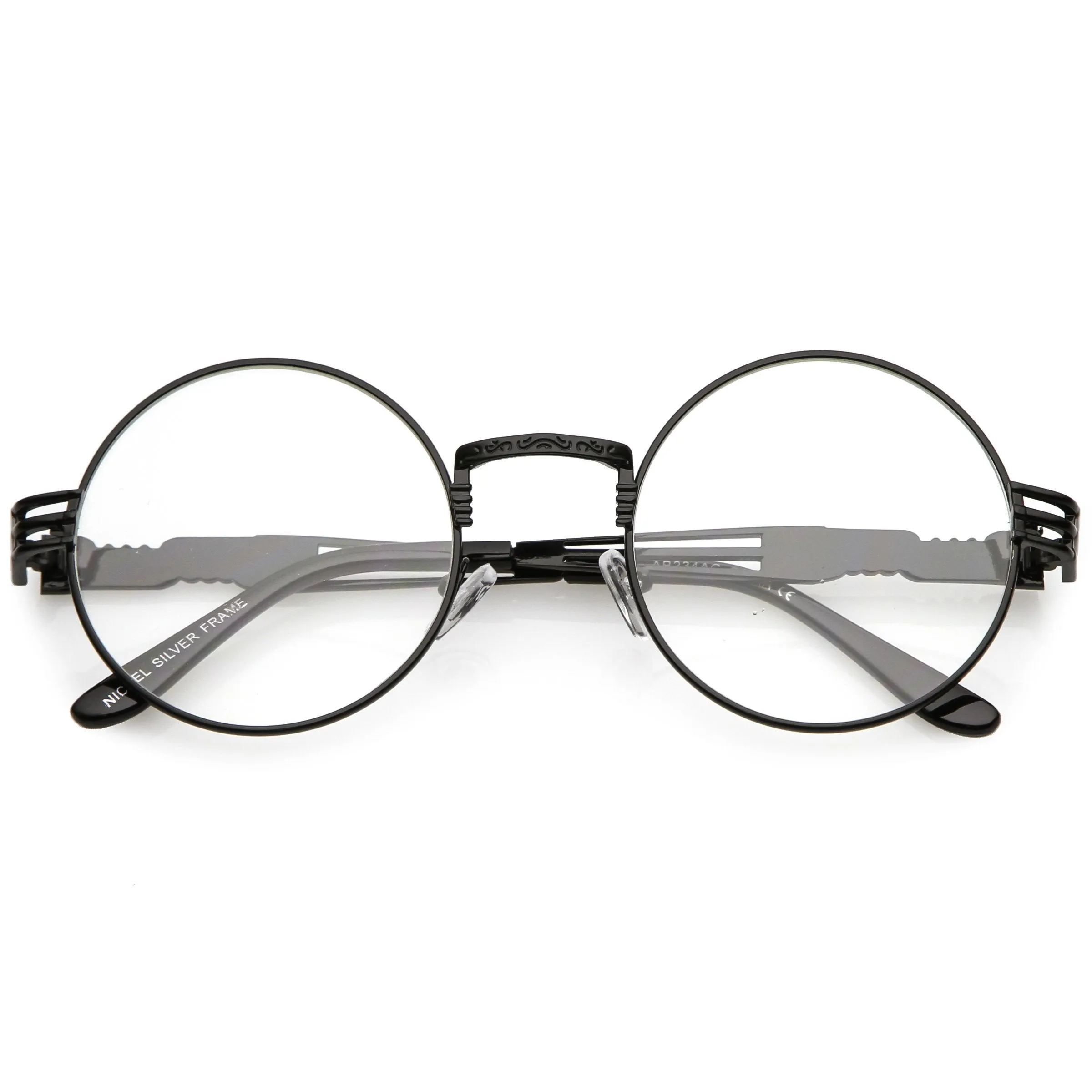 Retro Dapper Round Metal Clear Lens Glasses